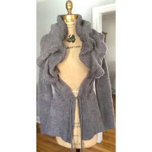 Vertigo Paris Wool Blend Ruffle Collar Cardigan Sweater M